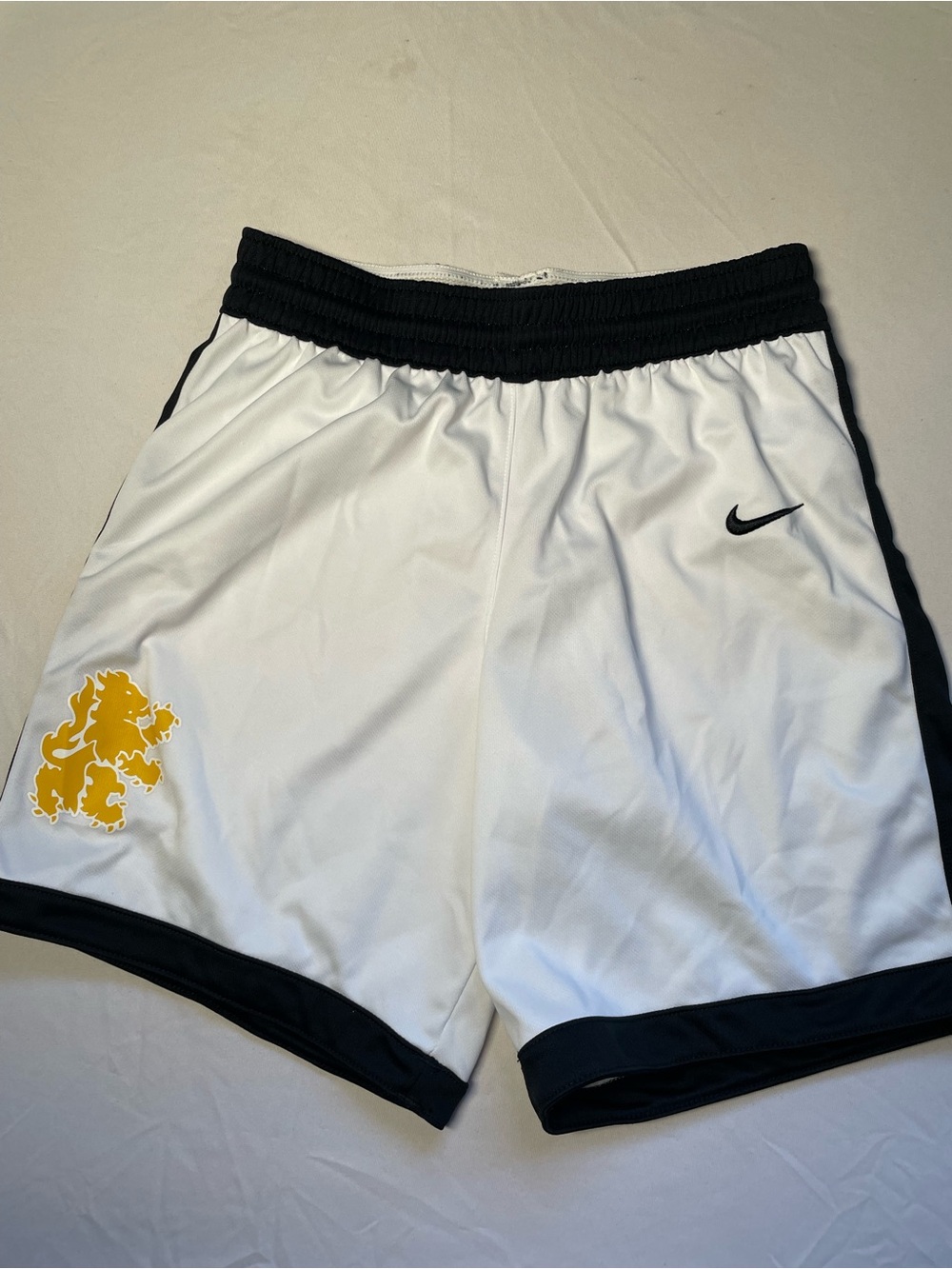 Nike Mens Small Basketball Shorts White And Black Dri-FIT Lion Logo